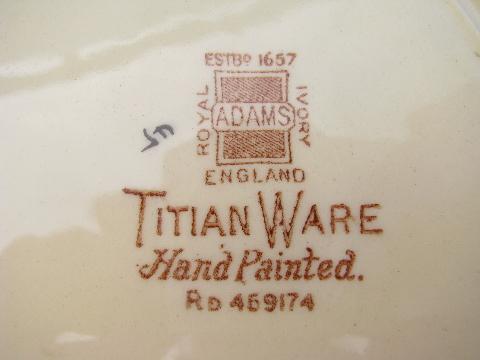 Adams - England Titanware, vintage handpainted china plates, bright cretonne flowers