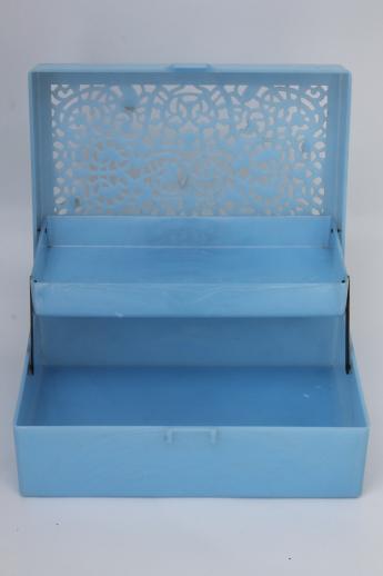 Alice blue plastic jewel box sewing box or jewelry chest, 1950s vintage