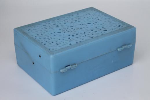 Alice blue plastic jewel box sewing box or jewelry chest, 1950s vintage