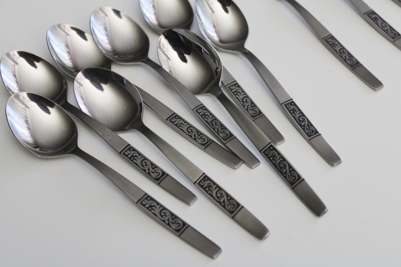 Amefa Royal Damask stainless flatware mod vintage, soup spoons, teaspoons, salad forks