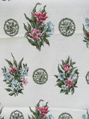 Amemones & spring flower bouquets, vintage floral print cotton barkcloth fabric, never used