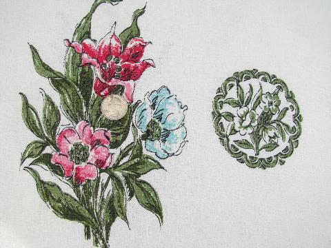 Amemones & spring flower bouquets, vintage floral print cotton barkcloth fabric, never used