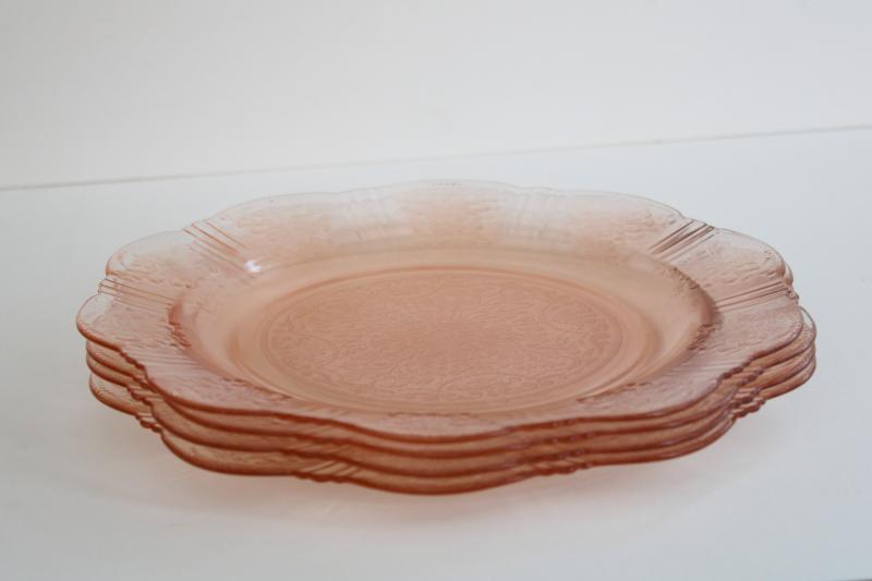 American Sweetheart vintage pale pink depression glass dinner plates set of four
