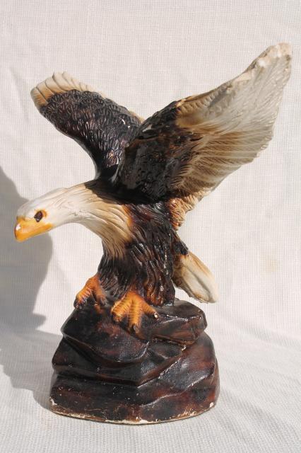 American bald eagle vintage chalkware statue, painted plaster figure made in Mexico