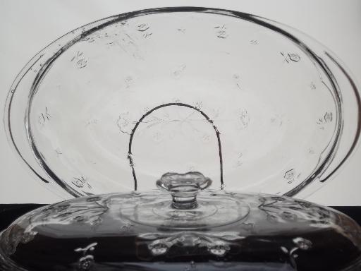 Anchor Hocking 2 qt oval casserole w/ lid, Savannah flowered clear glass