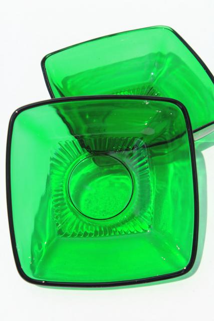 Anchor Hocking Charm square bowls, forest green glass fruit/ ice cream dishes
