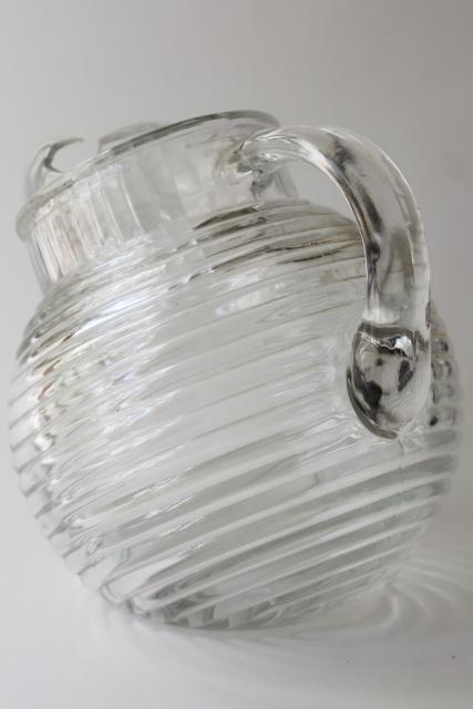 Anchor Hocking Manhattan crystal clear glass small pitcher, round ball tilt jug shape