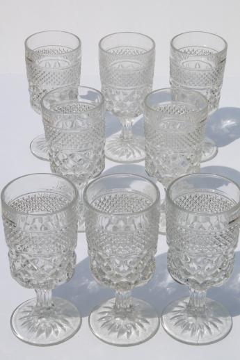 Anchor Hocking Wexford waffle pattern glass water glasses, large goblets