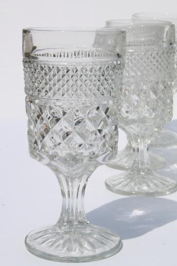 Anchor Hocking Wexford waffle pattern glass water glasses, large goblets