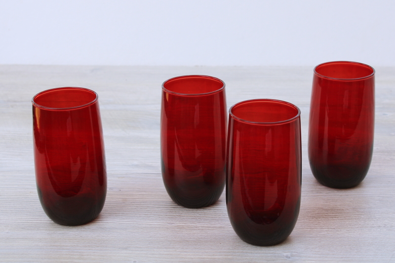Anchor Hocking royal ruby red glass roly poly tumblers, vintage drinking glasses