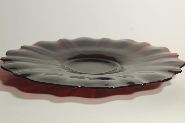 Anchor Hocking ruby red vintage cake plate, oyster and pearl bubble pattern