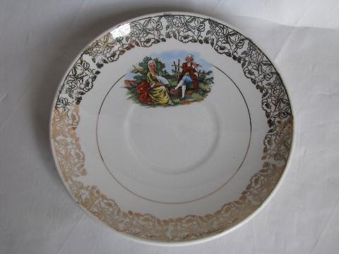 Anfora - Mexico, vintage china cups & saucers, colonial couple pattern