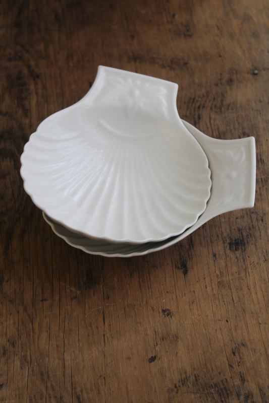 Apilco France all white porcelain, pair of scallop shell shaped dishes, seashell bowls