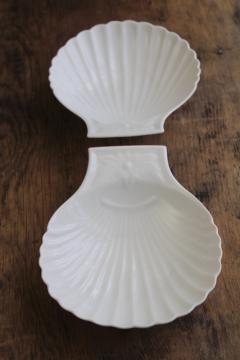 Apilco France all white porcelain, pair of scallop shell shaped dishes, seashell bowls