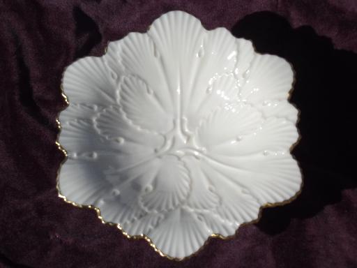 Arbor embossed leaf Lenox china compote candy dish, ivory w/ gold