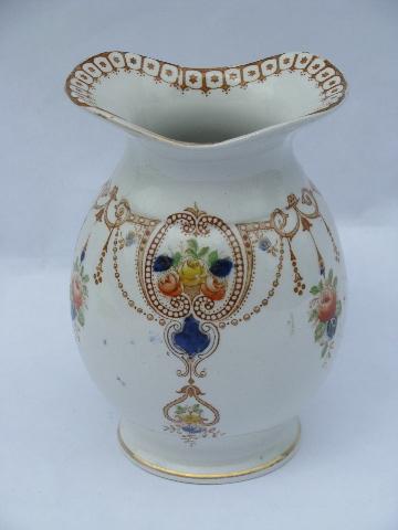 Arcadia polychrome transferware china, antique toothbrush jar vase