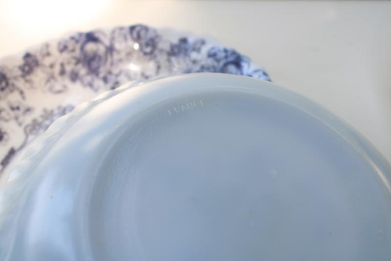 Arcopal Honorine pattern soup plates, French blue & white toile Arcoroc glassware