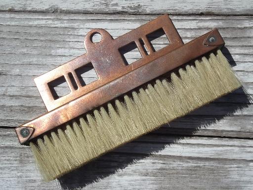 Arts & Crafts vintage copper silent butler crumb pan sweeper brush set