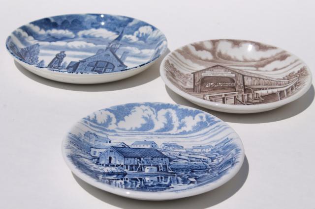 Atlantic Canada scenes transferware china mini plates, Wood & Sons Staffordshire