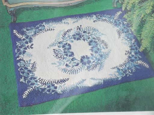 Aunt Lydia's printed cotton canvas for punch needle hooked rugs Blue Fern