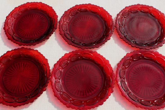 Avon Cape Cod vintage royal ruby red glass salad plates, set of 6