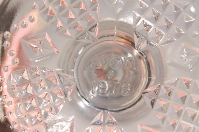 Avon Fostoria heart & diamond crystal clear glass water glasses / large wine goblets