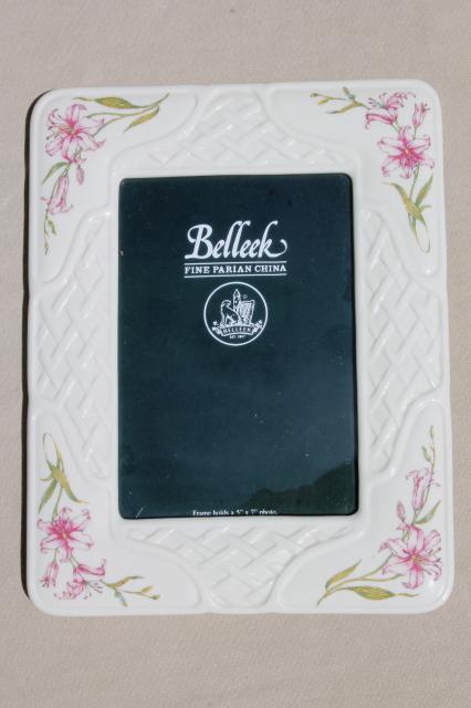 Belleek parian china 5 x 7 picture / photo frame Country Trellis lily floral