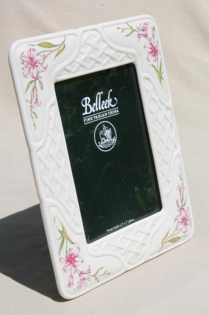 Belleek parian china 5 x 7 picture / photo frame Country Trellis lily floral