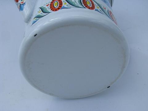 Berggren rosemaled design vintage enamel 2 cup pot w/ coffee motto