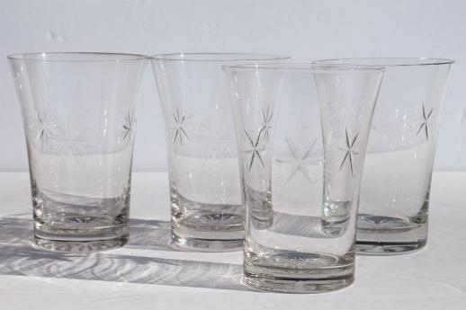 Bethlehem star six point stars vintage etched glass tumblers, set of four glasses