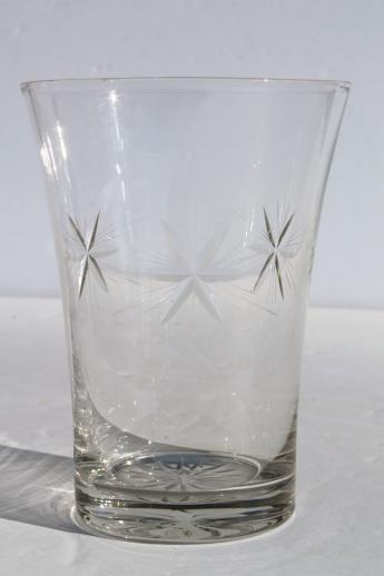 Bethlehem star six point stars vintage etched glass tumblers, set of four glasses