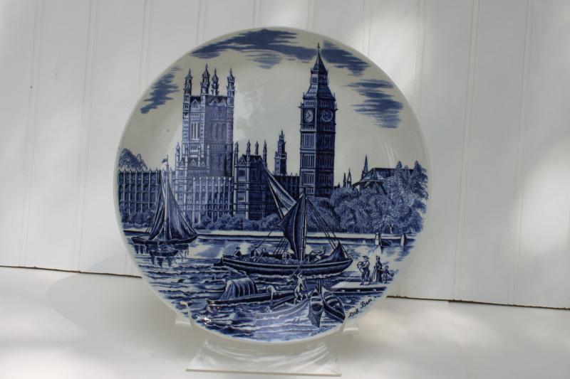 Big Ben London souvenir plate vintage blue & white transferware Johnson Bros china