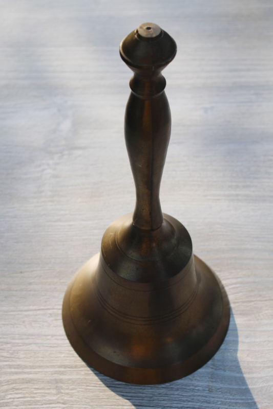 Big brass school bell or dinner bell, vintage solid brass hand bell