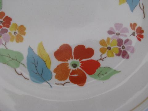 Blossomtime vintage USA china, orange flowers bright leaves, 6 plates