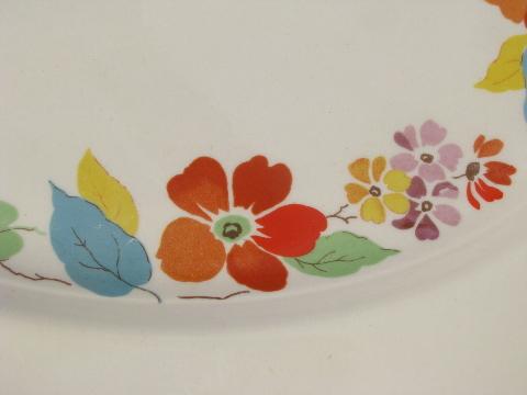 Blossomtime vintage USA china, orange flowers bright leaves, big platter