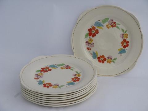 Blossomtime vintage USA china, orange flowers bright leaves, salad plates