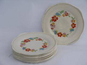 Blossomtime vintage USA china, orange flowers bright leaves, salad plates