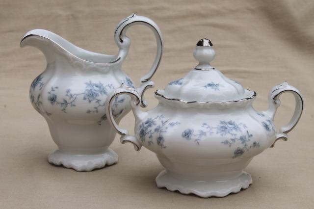 Blue Garland china cream pitcher & sugar bowl, vintage Bavaria mark Johann Haviland