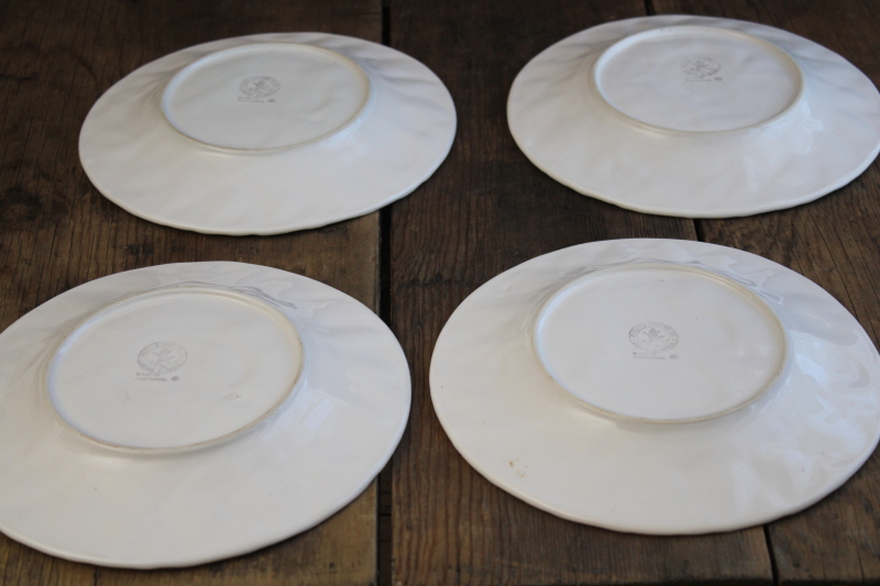 Bordallo Pinheiro all white pottery plates majolica fruit pattern, plums salad plates