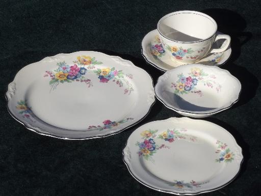 Bouquet Virginia Rose Homer Laughlin, vintage china dishes set for 4