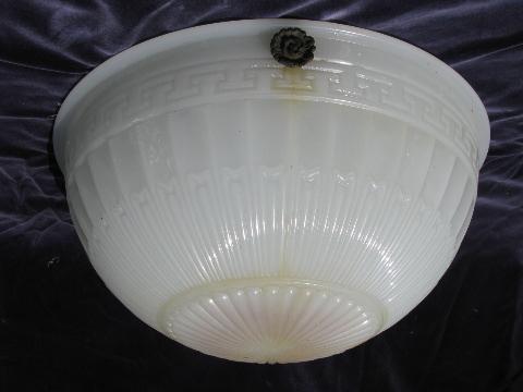 Brascolite antique lighting glass dome hanging lamp shade, early electric ceiling light fixture