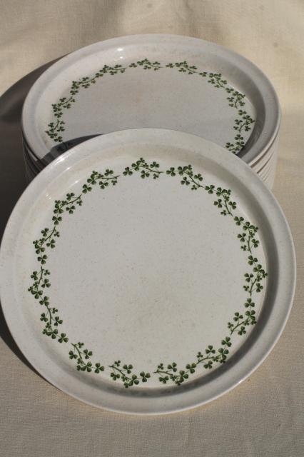 Brendan Erin stoneware dinner plates, vintage Arklow Ireland pottery Irish shamrock clover