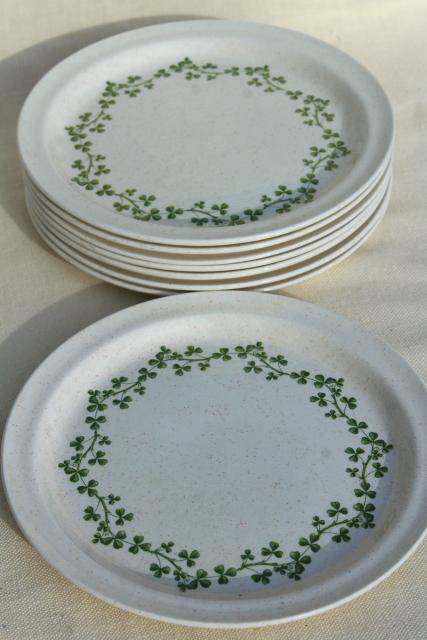 Brendan Erin stoneware salad plates, vintage Arklow Ireland pottery Irish shamrock clover