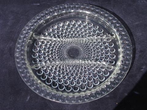 Bubble pattern vintage pressed glass relish dish, divided tray plate