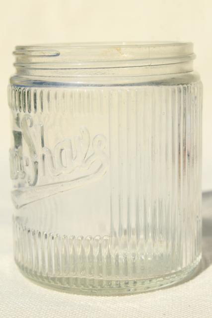 Burma Shave vintage glass jar, Hazel Atlas glass bottle w/ embossed logo