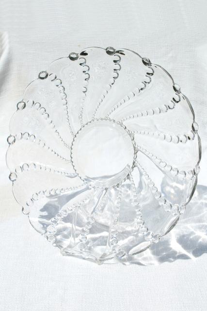 Burple beaded swirl pattern torte cake plate, crystal clear vintage Anchor Hocking