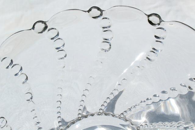 Burple beaded swirl pattern torte cake plate, crystal clear vintage Anchor Hocking