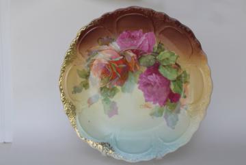 C Wilms painted roses antique vintage china charger plate or large round tray