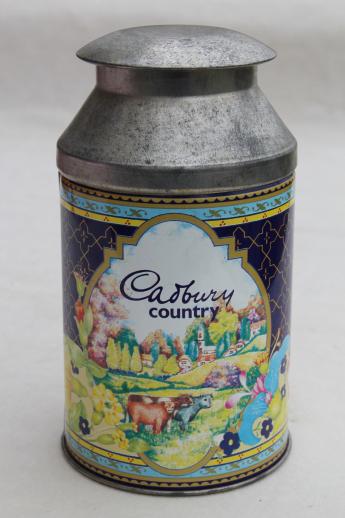 Cadbury milk chocolate dairy milk can tin made in England, vintage Cadbury's advertising