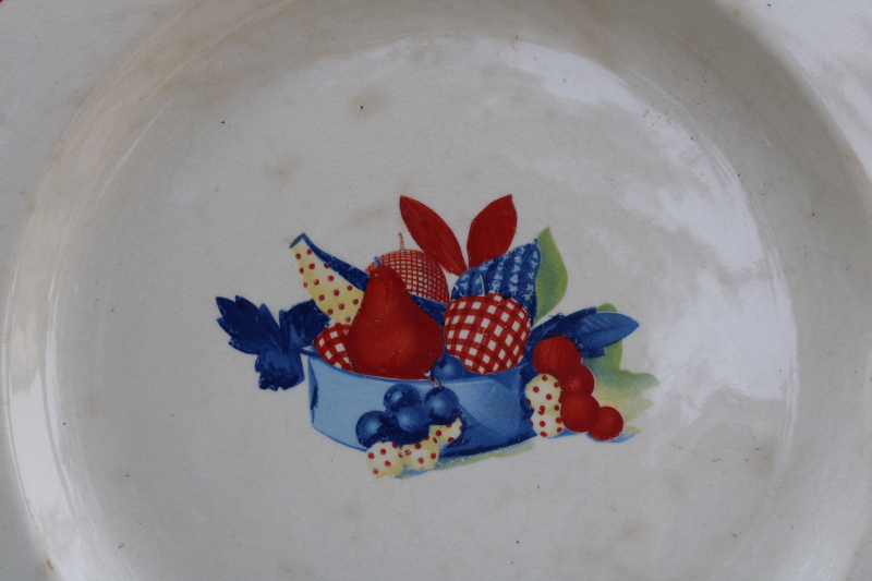 Calico Fruit gingham  dotted print fruit vintage Universal Potteries ceramic cake or chop plate